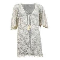 PilyQ Beige Tunic Kesh Pearl Pom Pom Tie