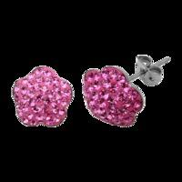 pink 12mm crystal flower shape titanium earrings