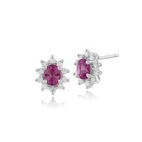 Pink Sapphire Oval Cluster Stud Earrings In 9ct White Gold With Diamond Accents