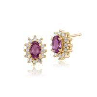 Pink Sapphire Oval Cluster Stud Earrings In 9ct Yellow Gold With Diamond Accents