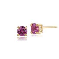 Pink Sapphire Round Stud Earrings In 9ct Yellow Gold 3.50mm Claw Set