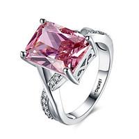 Pink Crystal Design Delicate Square Big Stone Austrian Crystal Engagement Platinum Plated Ring Zircon Wedding Rings For Women