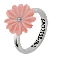Pink Mother of Pearl Conch Ring Tuberose Daisy Silver