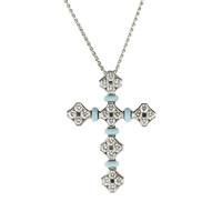 Picchiotti 18ct White Gold Diamond Turquoise Cross Necklace