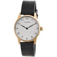 Pilgrim Black Leather Gold Plated Watch