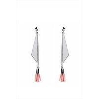 Pink Tassel Silver Tone Drop Earrings