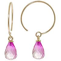 Pink Topaz Eclipse Briolette Circle Wire Earrings 1.35ctw in 9ct Gold