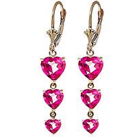 pink topaz triple heart drop earrings 60ctw in 9ct gold