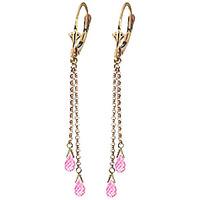 Pink Topaz Demi Chain Briolette Drop Earrings 2.5ctw in 9ct Gold