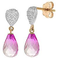 Pink Topaz and Diamond Droplet Earrings 4.5ctw in 9ct Gold