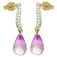 Pink Topaz and Diamond Droplet Earrings 4.5ctw in 9ct Gold
