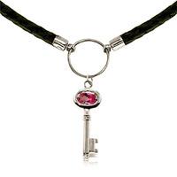 Pink Topaz Key Charm Leather Pendant Necklace 0.5ct in 9ct White Gold