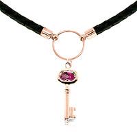 Pink Topaz Key Charm Leather Pendant Necklace 0.5ct in 9ct Rose Gold