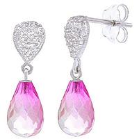 Pink Topaz and Diamond Droplet Earrings 4.5ctw in 9ct White Gold