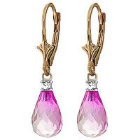 Pink Topaz and Diamond Droplet Earrings 4.5ctw in 9ct Gold