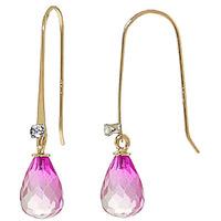 Pink Topaz and Diamond Drop Earrings 1.35ctw in 9ct Gold