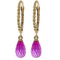 Pink Topaz Plait Stem Briolette Drop Earrings 3.0ctw in 9ct Gold