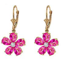 Pink Topaz and Diamond Flower Petal Drop Earrings 4.4ctw in 9ct Gold