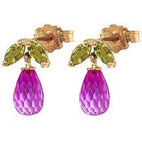 Pink Topaz and Peridot Snowdrop Stud Earrings 3.4ctw in 9ct Gold