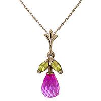 pink topaz and peridot snowdrop pendant necklace 17ctw in 9ct gold