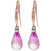 Pink Topaz and Diamond Drop Earrings 4.5ctw in 9ct Rose Gold