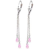 Pink Topaz Demi Chain Briolette Drop Earrings 2.5ctw in 9ct White Gold