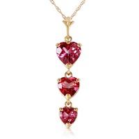 Pink Topaz Triple Heart Pendant Necklace 3.03ctw in 9ct Gold