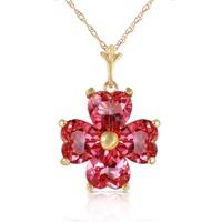 Pink Topaz Four Leaf Clover Heart Pendant Necklace 3.8ctw in 9ct Gold