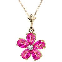 Pink Topaz and Diamond Flower Petal Pendant Necklace 2.2ctw in 9ct Gold