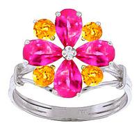 Pink Topaz and Citrine Sunflower Cluster Ring 2.43ctw in 9ct White Gold