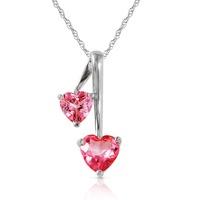 Pink Topaz Twin Heart Pendant Necklace 1.4ctw in 9ct White Gold