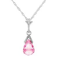 Pink Topaz Droplet Briolette Pendant Necklace 2.5ct in 9ct White Gold