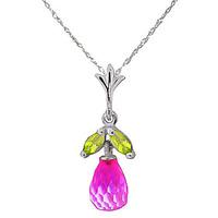 Pink Topaz and Peridot Snowdrop Pendant Necklace 1.7ctw in 9ct White Gold