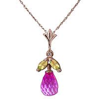 Pink Topaz and Peridot Snowdrop Pendant Necklace 1.7ctw in 9ct Rose Gold