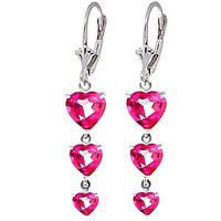 pink topaz triple heart drop earrings 60ctw in 9ct white gold