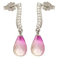 Pink Topaz and Diamond Droplet Earrings 4.5ctw in 9ct White Gold