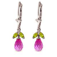 Pink Topaz and Peridot Snowdrop Earrings 3.4ctw in 9ct White Gold