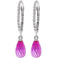 Pink Topaz Plait Stem Briolette Drop Earrings 3.0ctw in 9ct White Gold