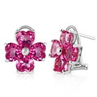 Pink Topaz Flower Heart Stud Earrings 7.6ctw in 9ct White Gold