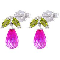 Pink Topaz and Peridot Snowdrop Stud Earrings 3.4ctw in 9ct White Gold