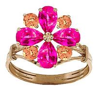 Pink Topaz and Citrine Sunflower Cluster Ring 2.43ctw in 9ct Gold