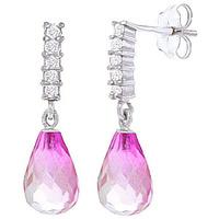 Pink Topaz and Diamond Stem Droplet Earrings 4.5ctw in 9ct White Gold