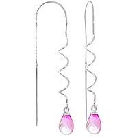 Pink Topaz Spiral Scintilla Briolette Earrings 3.3ctw in 9ct White Gold