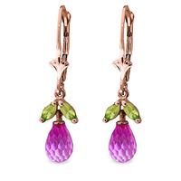 Pink Topaz and Peridot Snowdrop Earrings 3.4ctw in 9ct Rose Gold