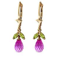 pink topaz and peridot snowdrop earrings 34ctw in 9ct gold