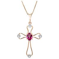 Pink Topaz and Diamond Venetian Cross Pendant Necklace 0.45ct in 9ct Rose Gold