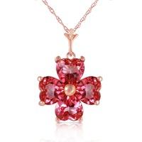 Pink Topaz Four Leaf Clover Heart Pendant Necklace 3.8ctw in 9ct Rose Gold