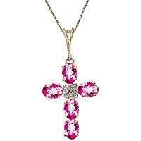 Pink Topaz and Diamond Rio Cross Pendant Necklace 1.73ctw in 9ct Gold