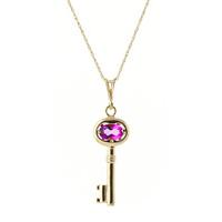 Pink Topaz Key Charm Pendant Necklace 0.5ct in 9ct Gold