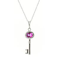 Pink Topaz Key Charm Pendant Necklace 0.5ct in 9ct White Gold